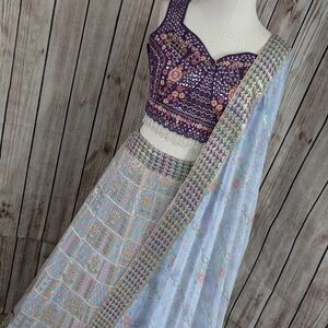 Pastel Multi Colored Purple & Blue Lehenga Choli For Wedding Events
